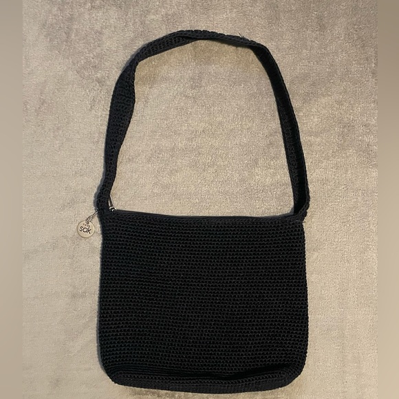 The Sak crocheted navy shoulder bag with two zippered pockets - Picture 2 of 3